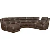 Sawyer Power Console Sectional Sofa with Left Facing Chaise in Brown Vegan Leather